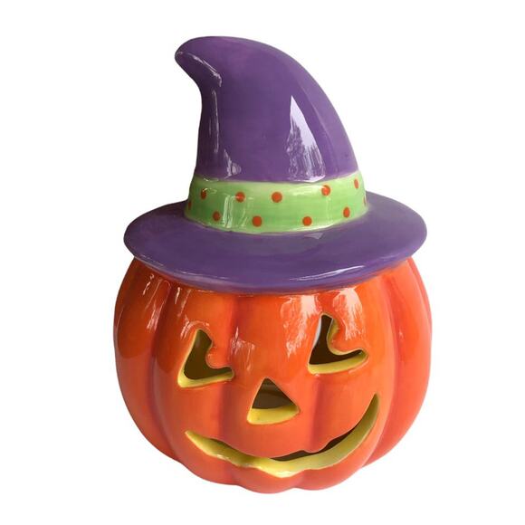 Retired Hallmark Halloween Jack-o'-lantern Witch Hat Candle Votive Holder - Picture 6 of 7